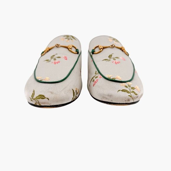 Gucci Princetown Horsebit Loafer Mule EU 39 US 9 Green Floral Embroidered Flat - Picture 5 of 12